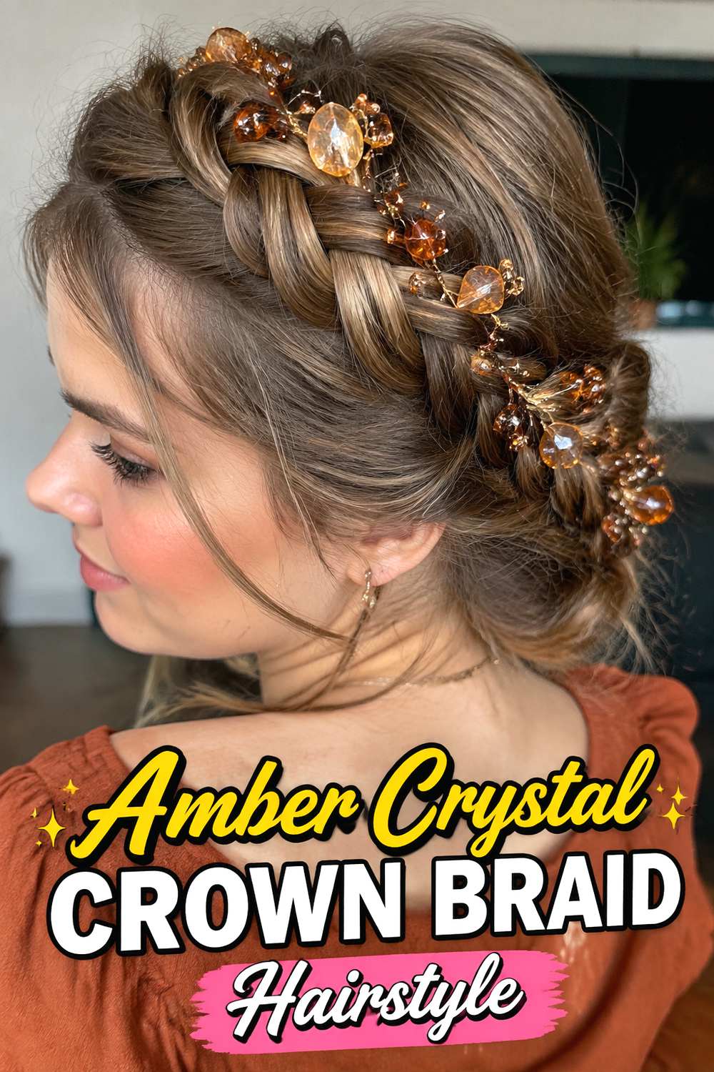 Amber Crystal Crown Braid Hairstyle