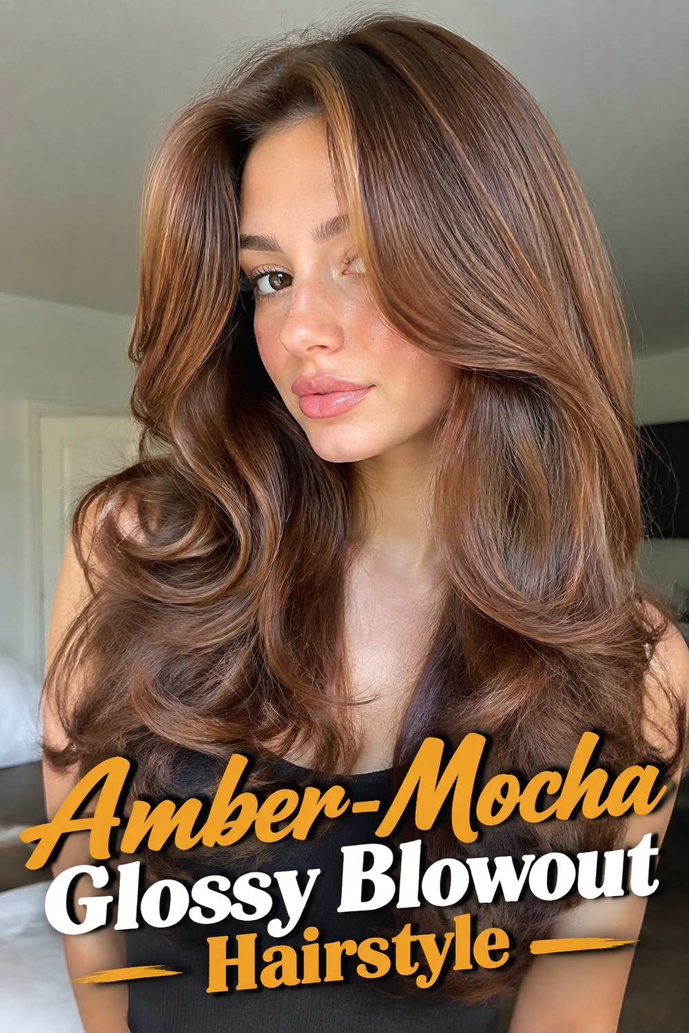 Amber-Mocha Glossy Blowout Hairstyle