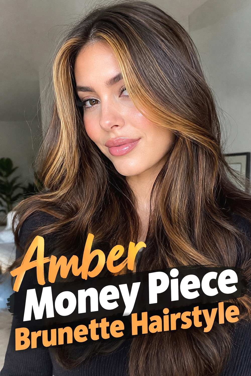 6. Amber Money Piece Brunette Hairstyle Copy