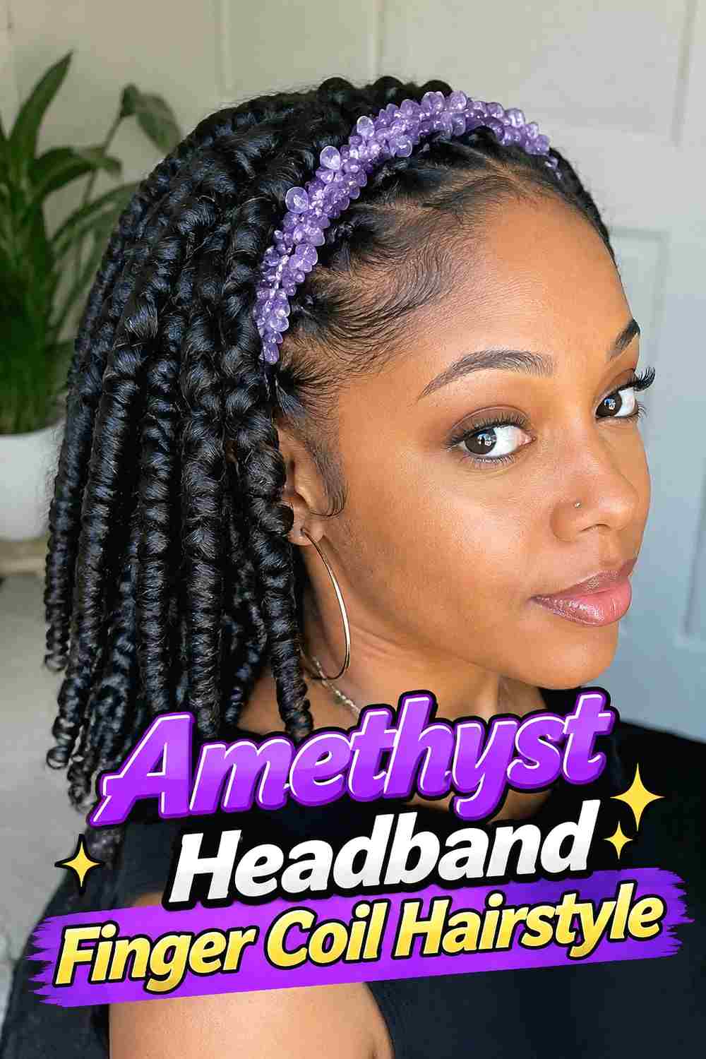 13. Amethyst Headband Finger Coil Hairstyle