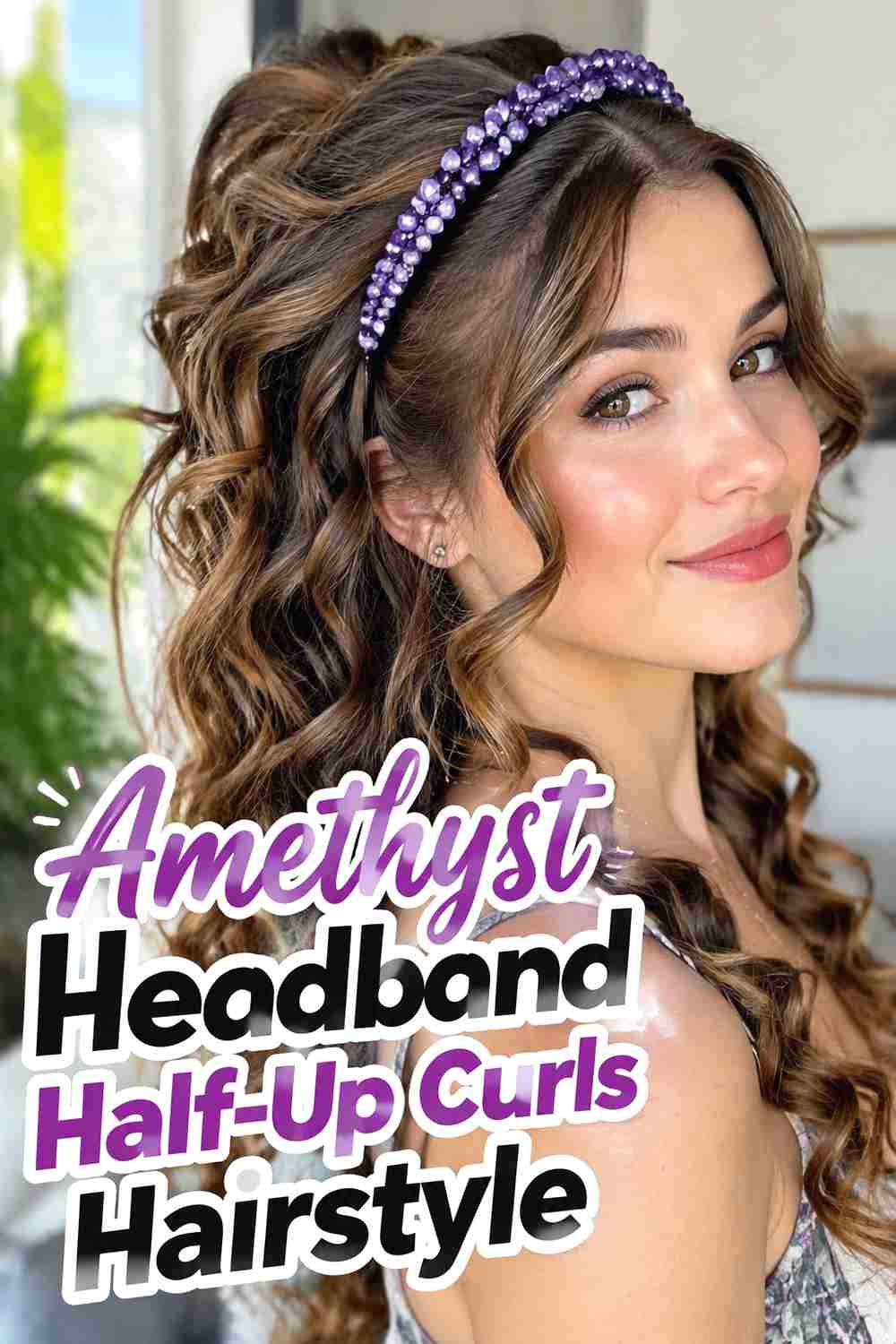 4. Amethyst Headband Half Up Curls Hairstyle