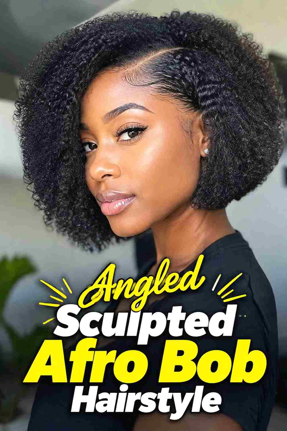 9. Angled Sculpted Afro Bob Hairstyle