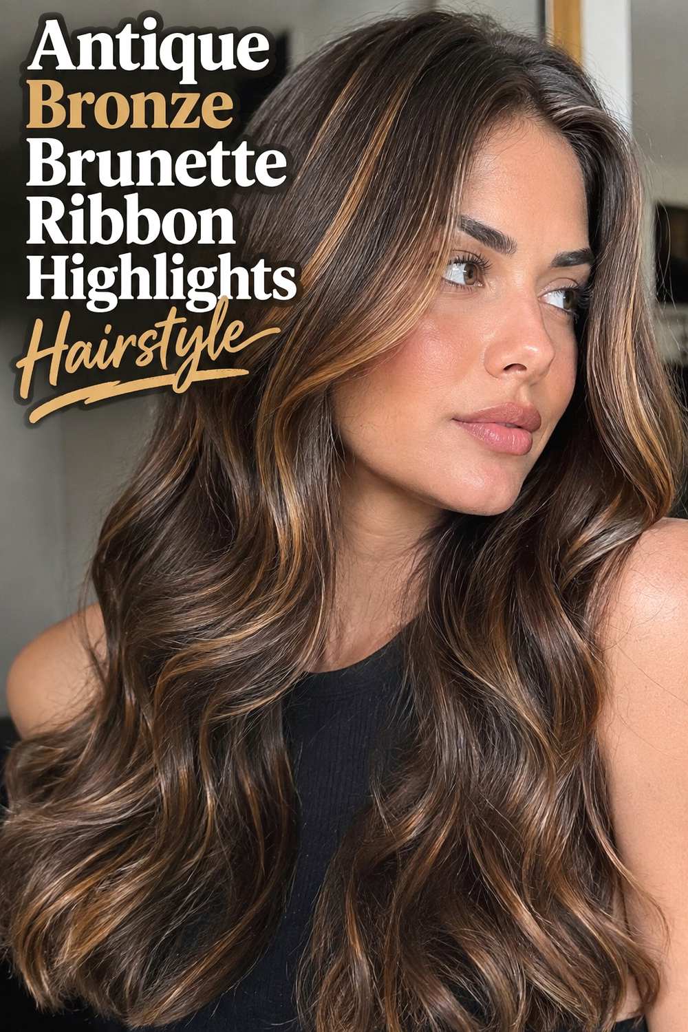 5. Antique Bronze Brunette Ribbon Highlights Hairstyle