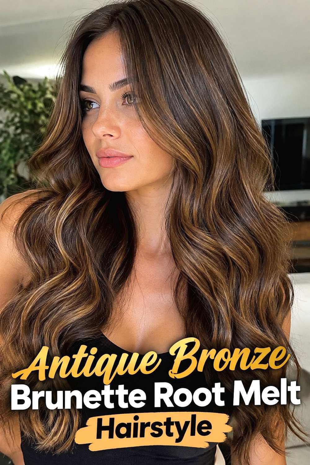 14. Antique Bronze Brunette Root Melt Hairstyle