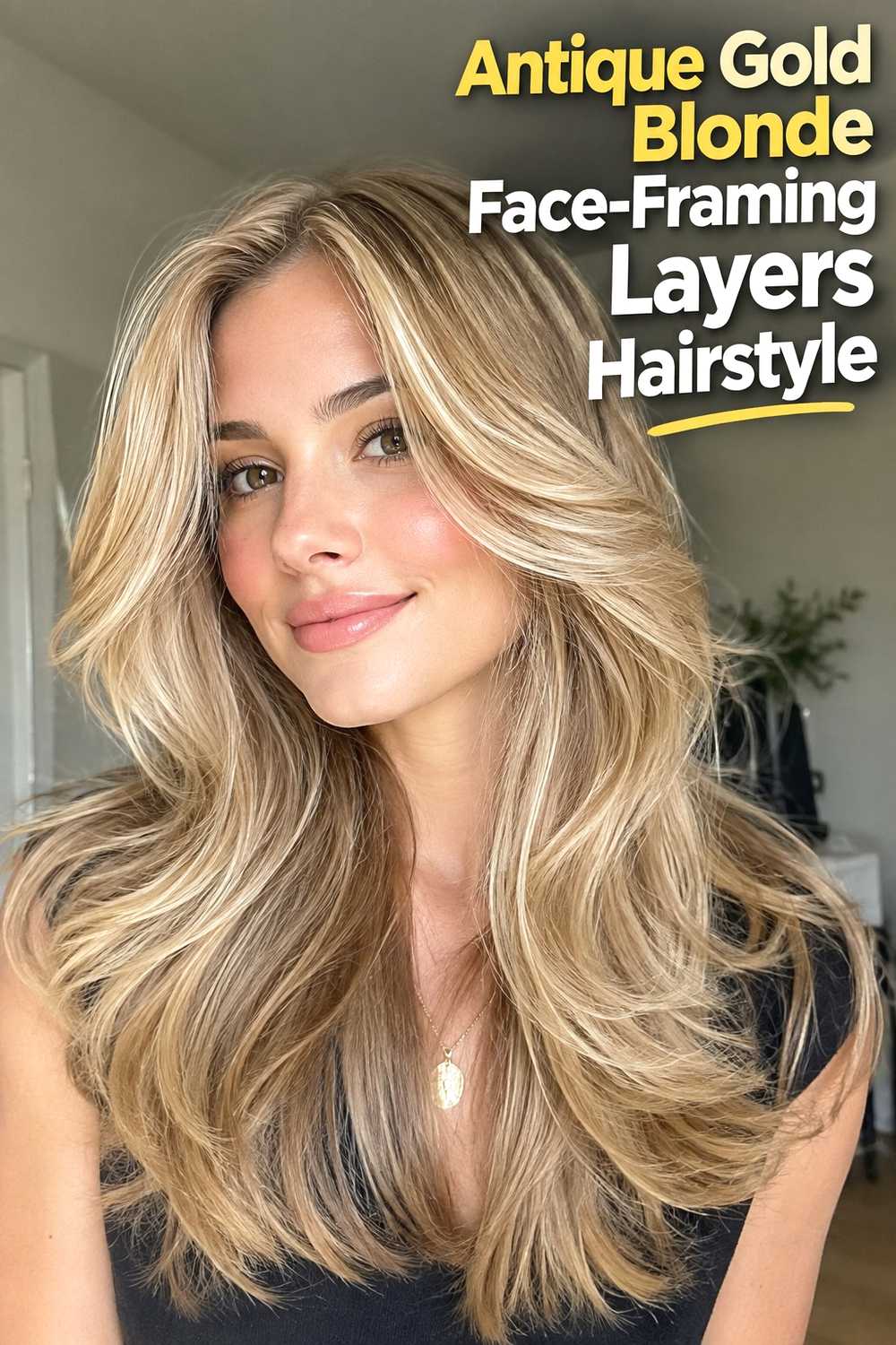13. Antique Gold Blonde Face Framing Layers Hairstyle