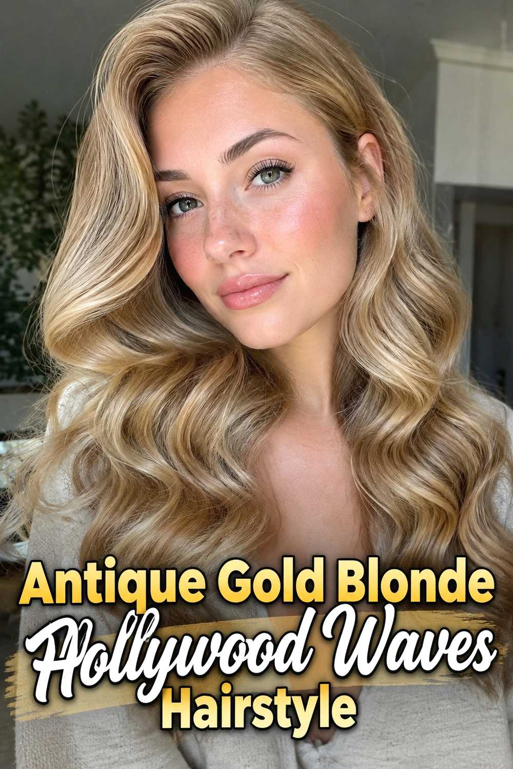 18. Antique Gold Blonde Hollywood Waves Hairstyle
