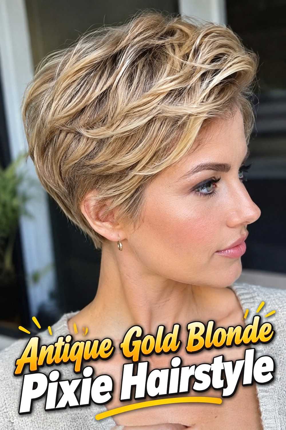 16. Antique Gold Blonde Pixie Hairstyle