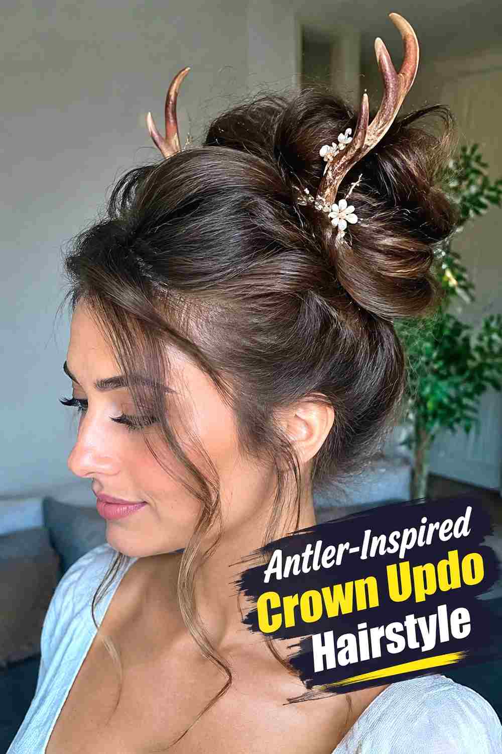 11. Antler Inspired Crown Updo Hairstyle