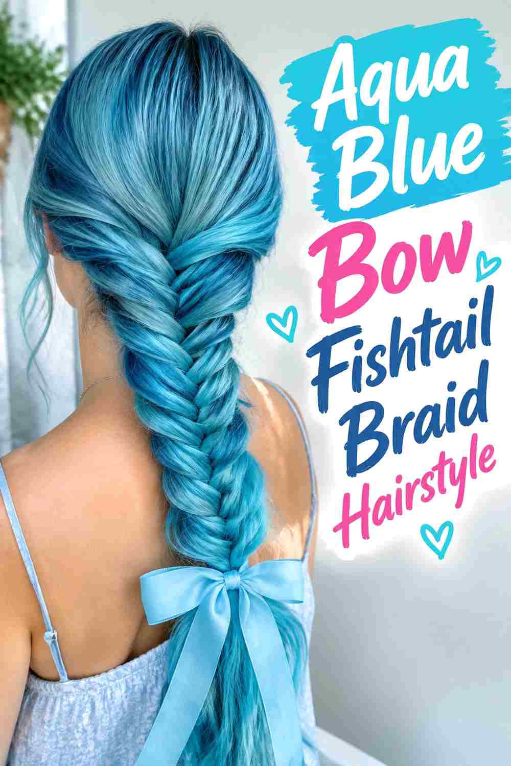 10. Aqua Blue Bow Fishtail Braid Hairstyle