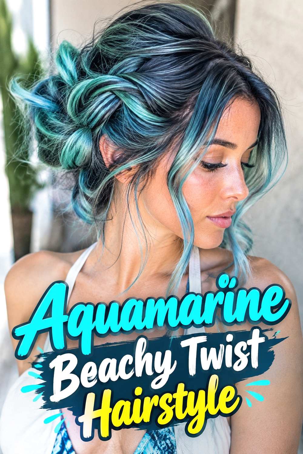 7. Aquamarine Beachy Twist Hairstyle