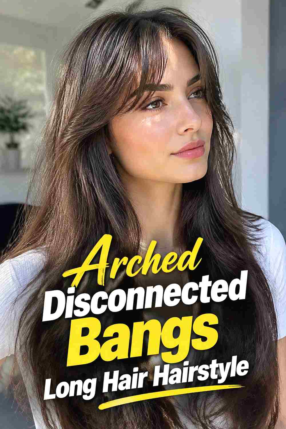 6. Arched Disconnected Bangs Long Hair Hairstyle
