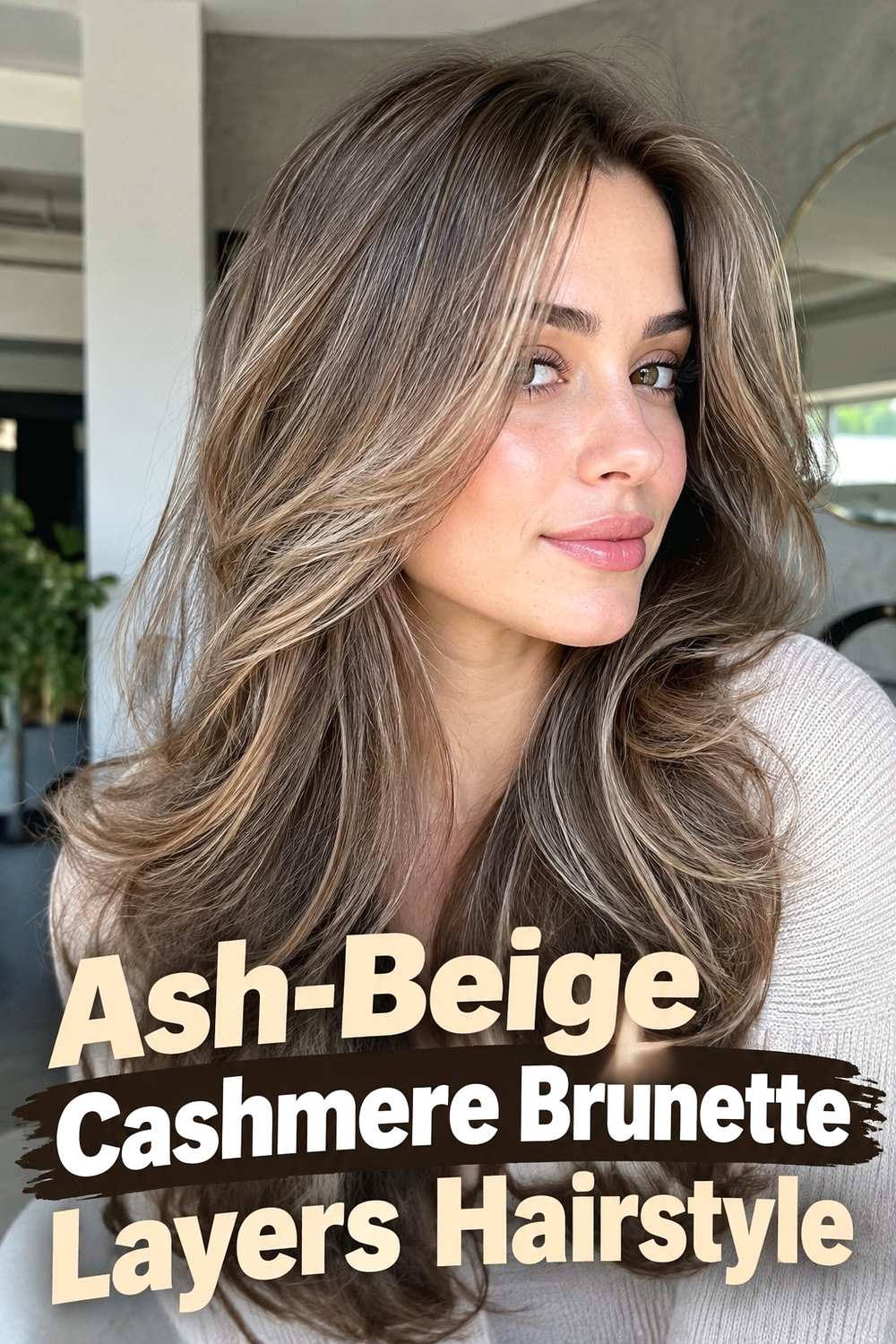 11. Ash Beige Cashmere Brunette Layers Hairstyle