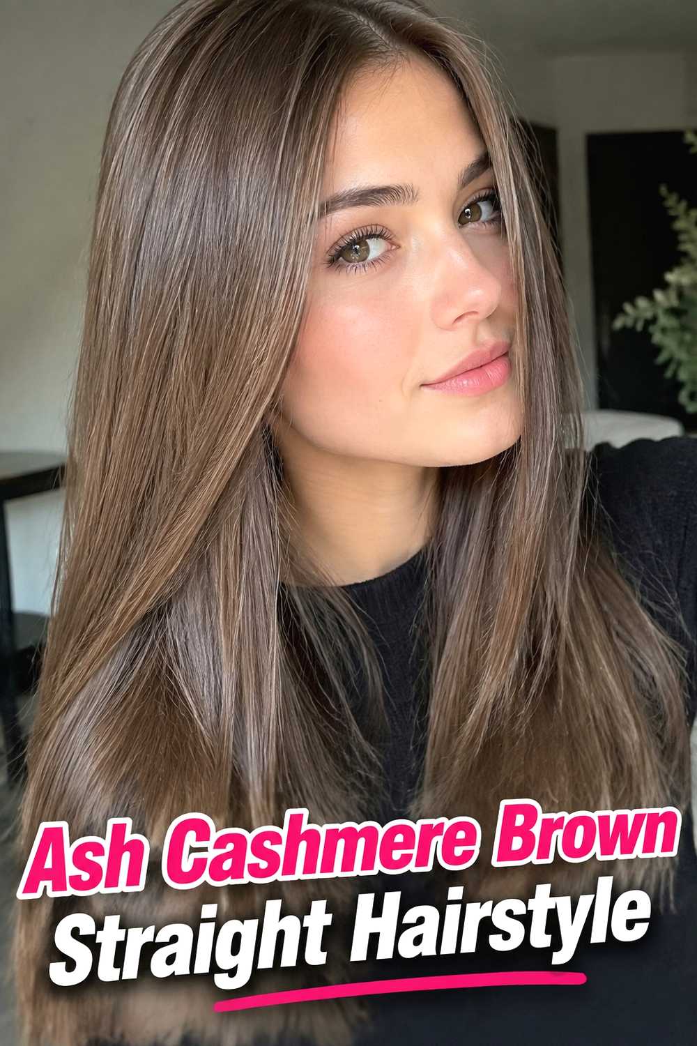9. Ash Cashmere Brown Straight Hairstyle