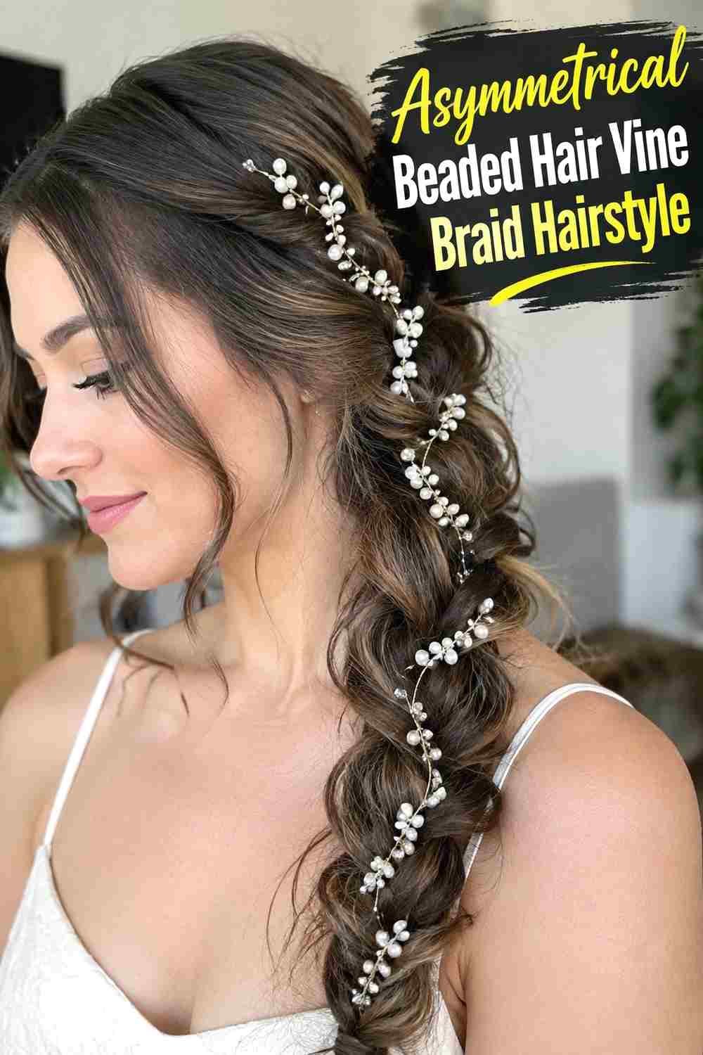 14. Asymmetrical Beaded Hair Vine Braid Hairstyle