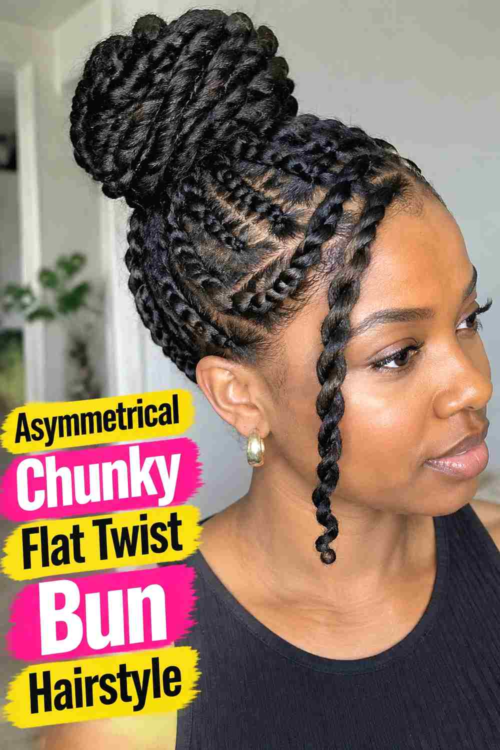 10. Asymmetrical Chunky Flat Twist Bun Hairstyle