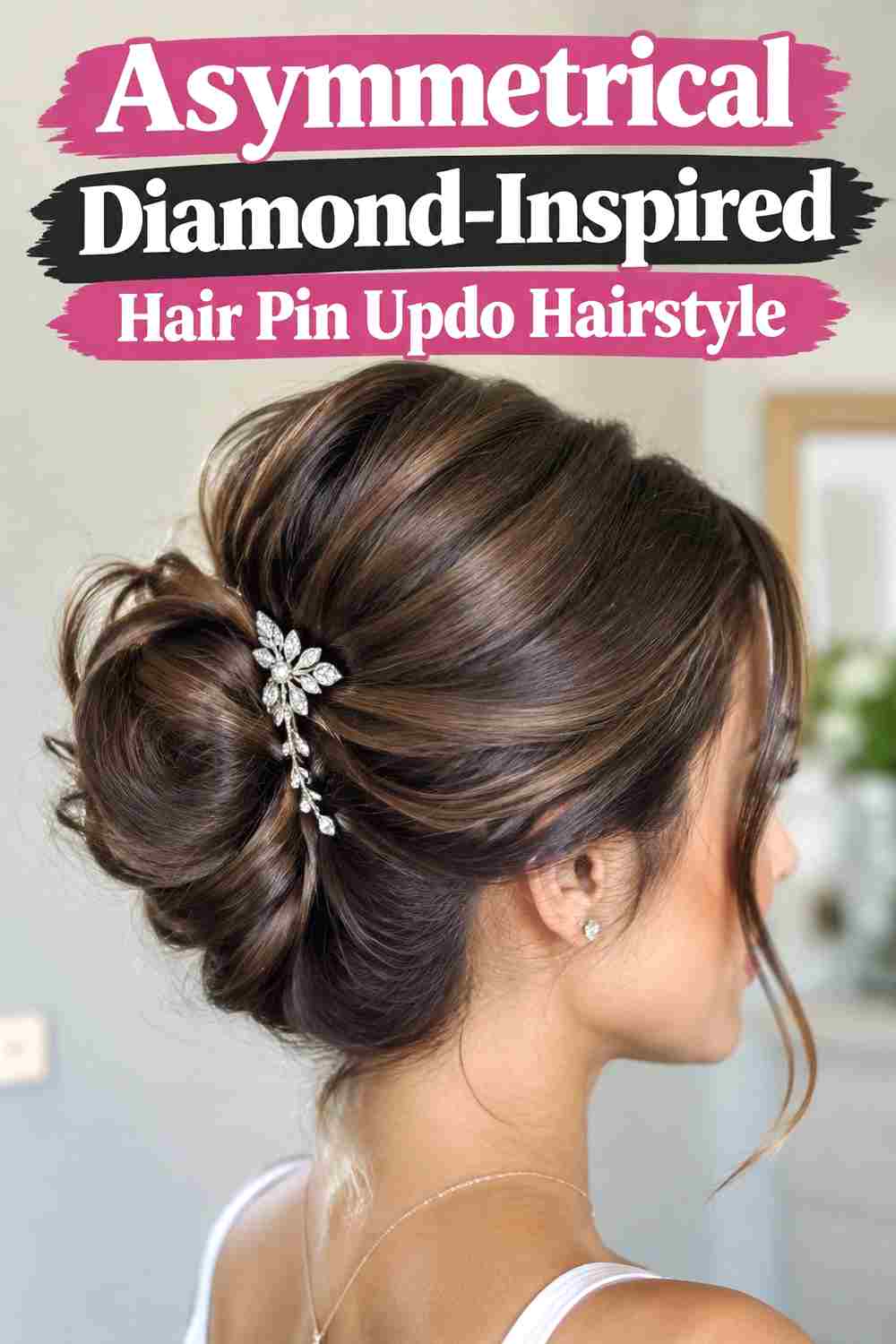 15. Asymmetrical Diamond Inspired Hair Pin Updo Hairstyle