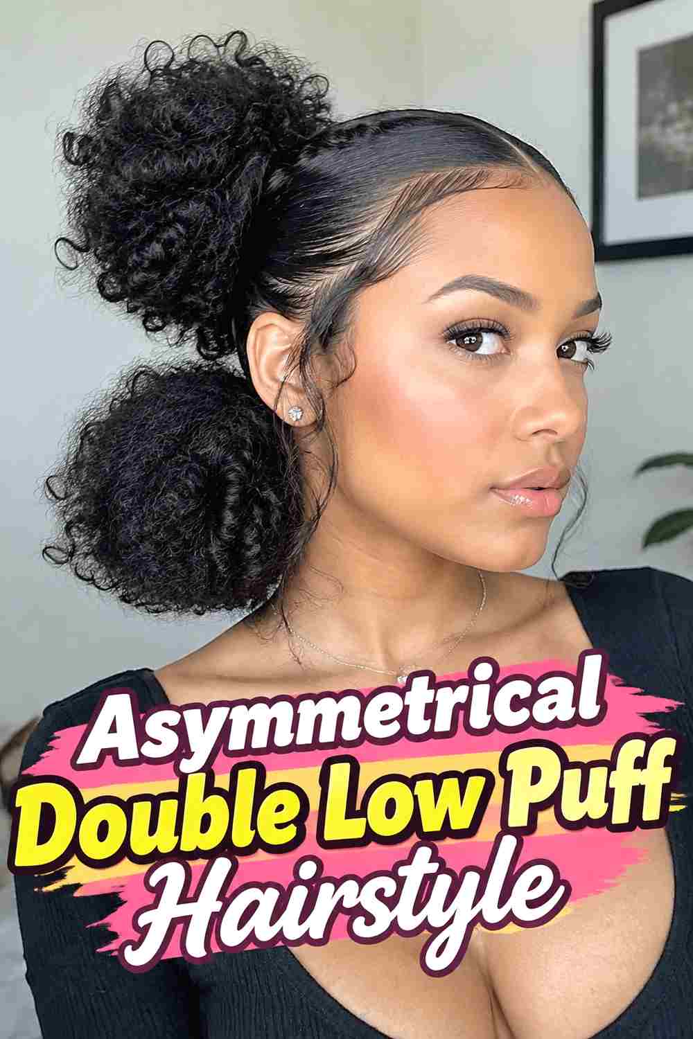 13. Asymmetrical Double Low Puff Hairstyle