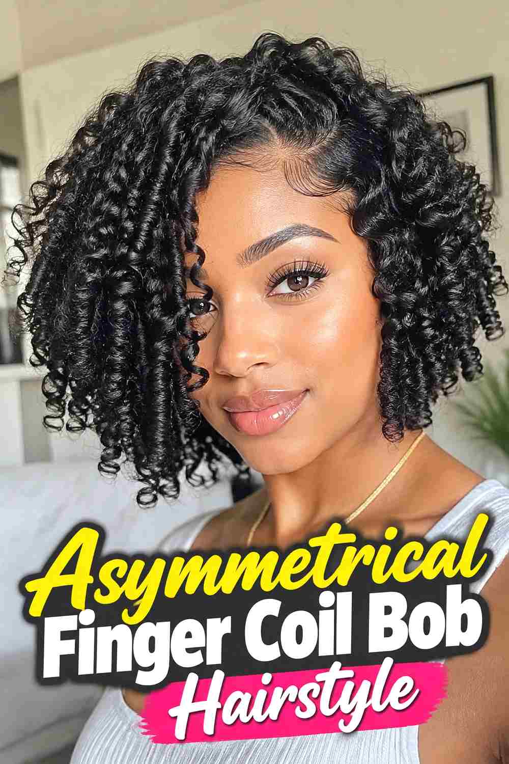 5. Asymmetrical Finger Coil Bob Hairstyle