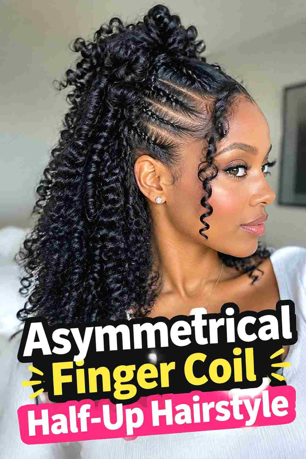 18. Asymmetrical Finger Coil Half Up Hairstyle