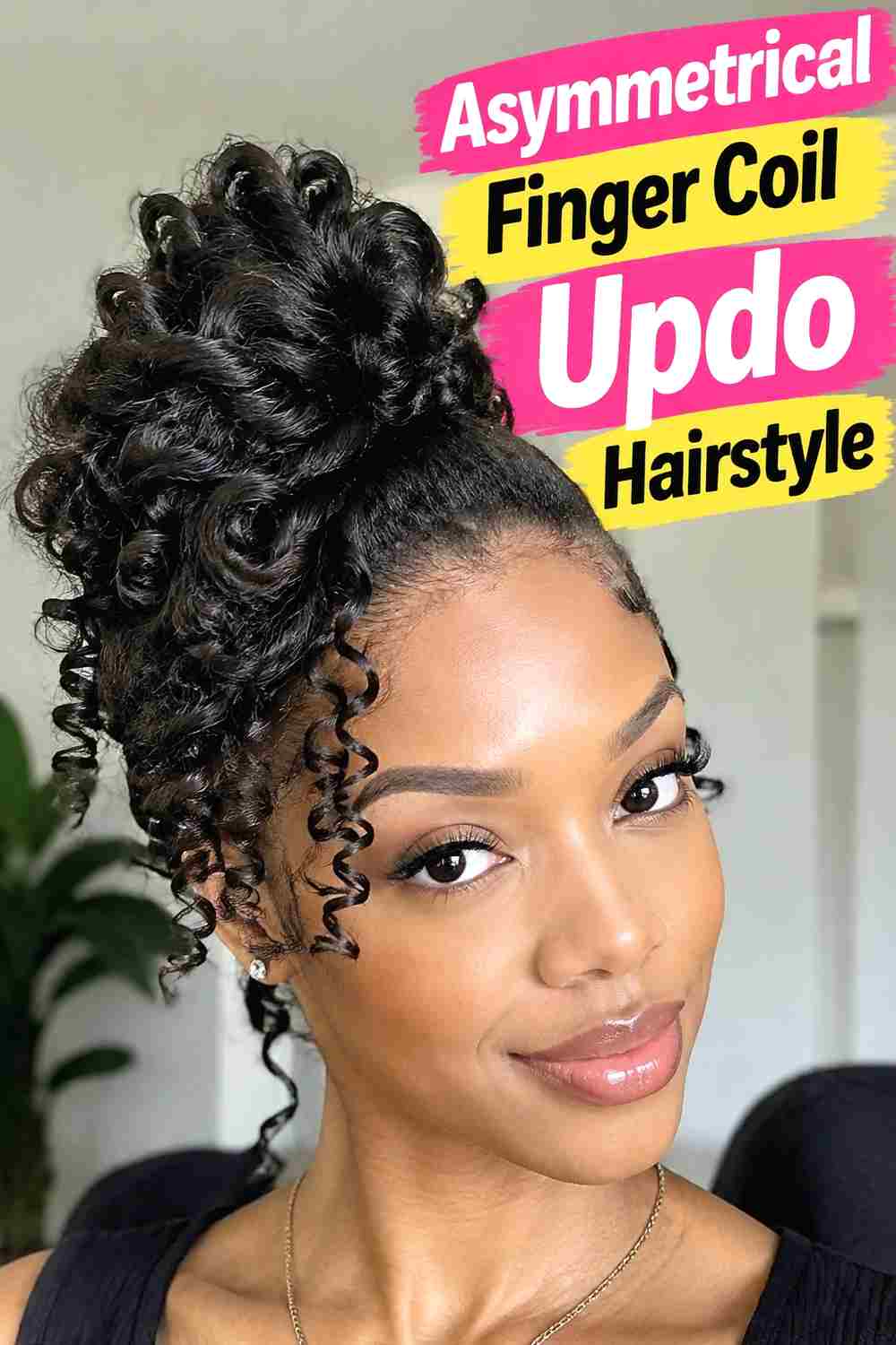 13. Asymmetrical Finger Coil Updo Hairstyle