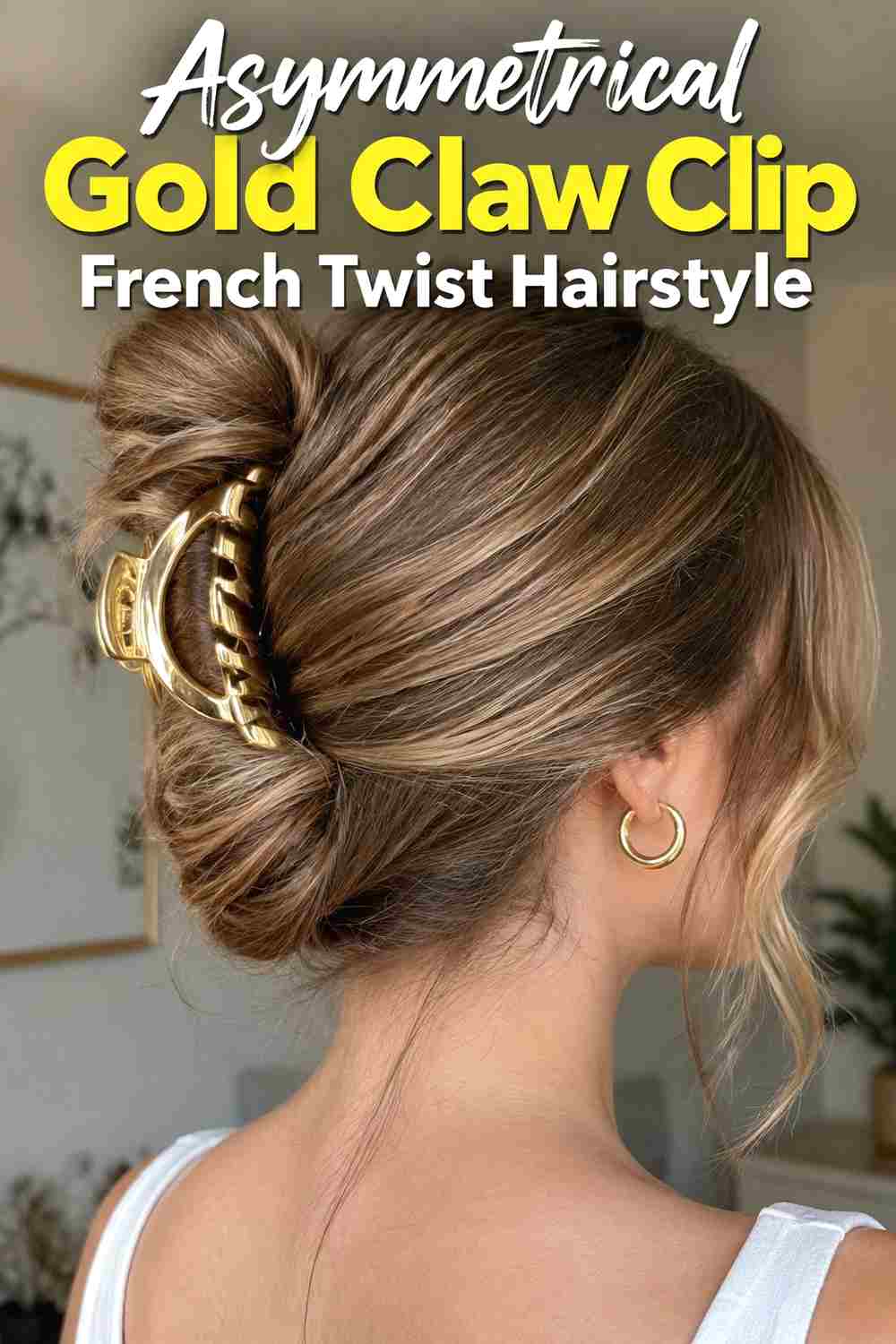 13. Asymmetrical Gold Claw Clip French Twist Hairstyle