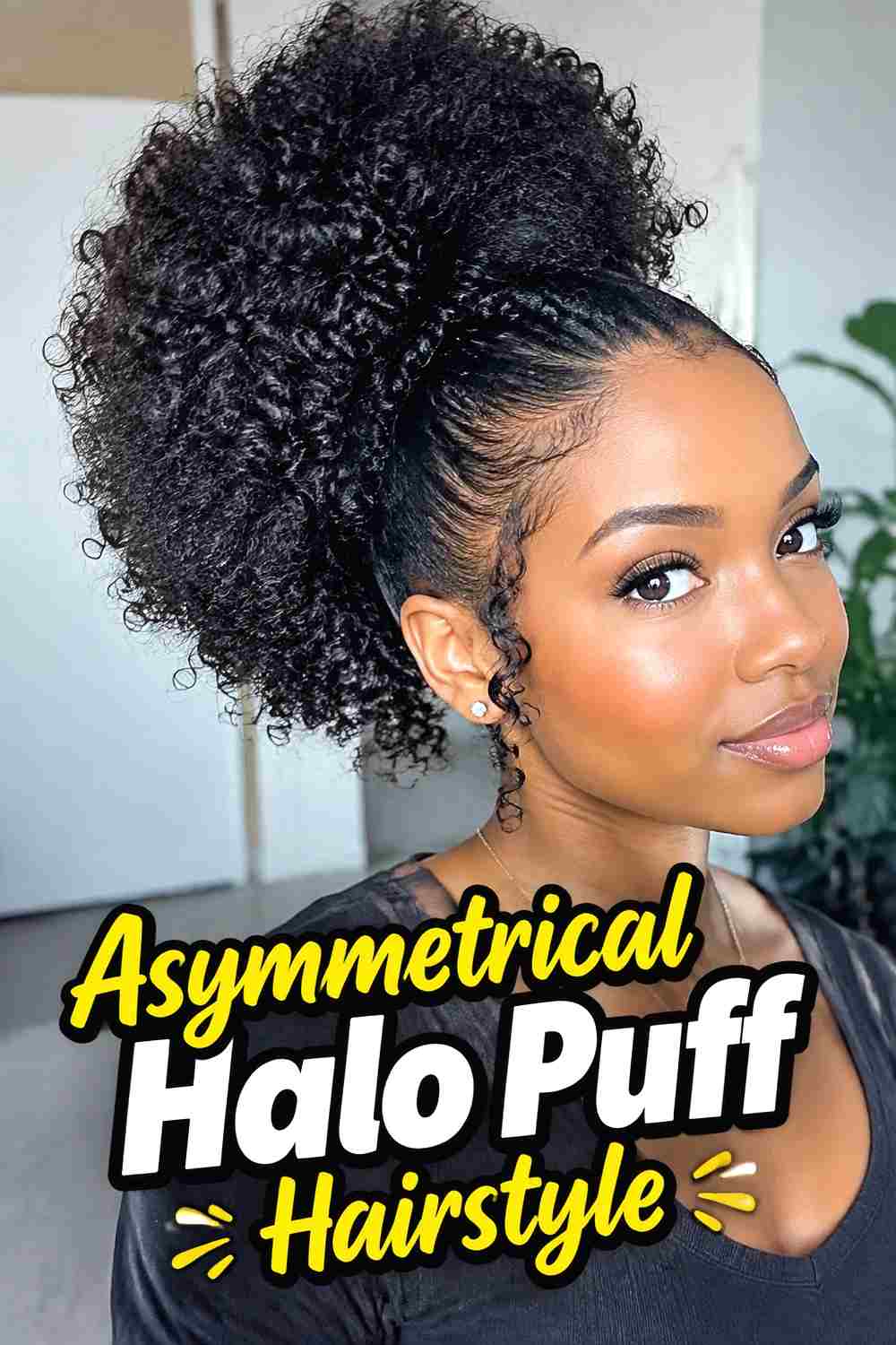 9. Asymmetrical Halo Puff Hairstyle