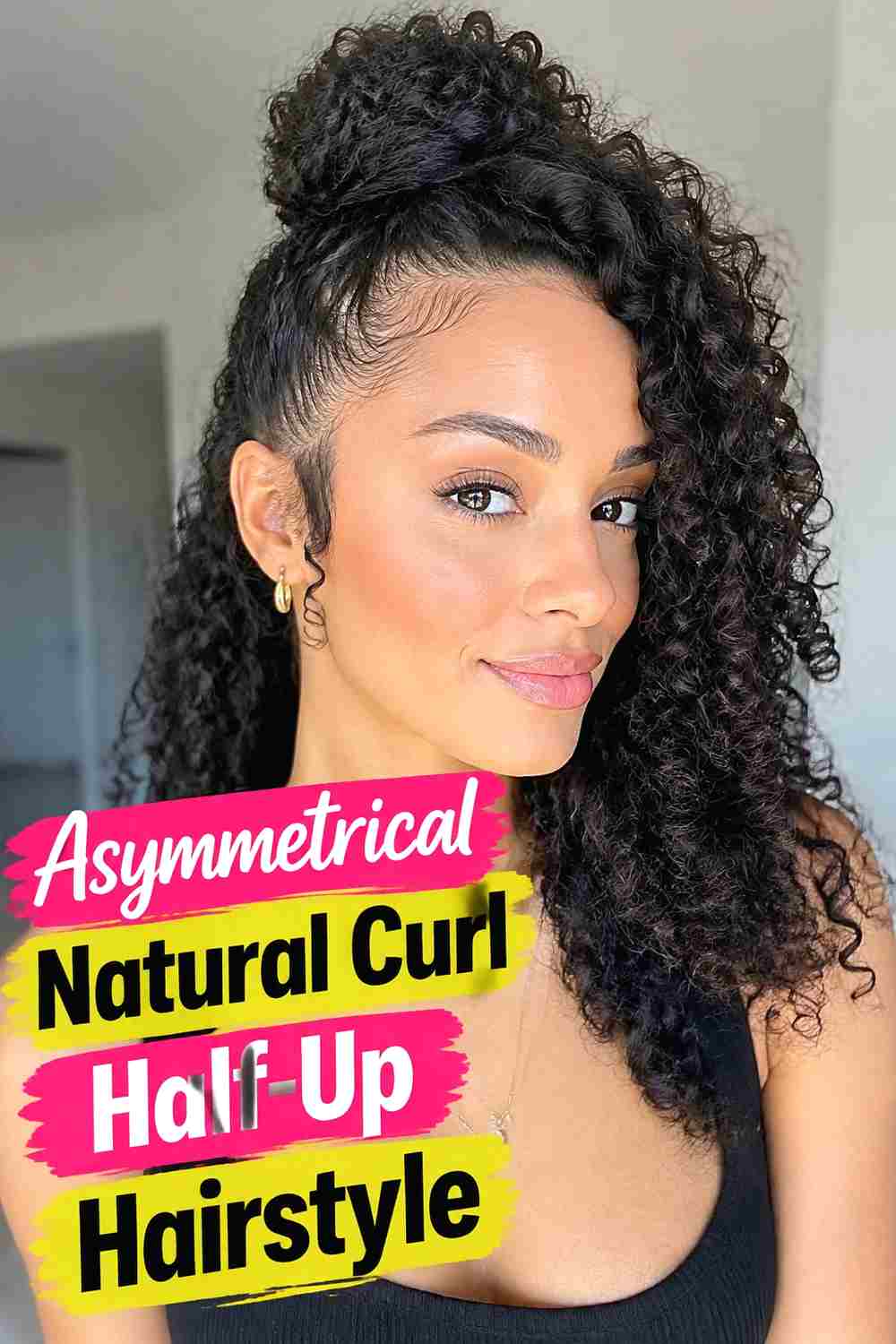 15. Asymmetrical Natural Curl Half Up Hairstyle