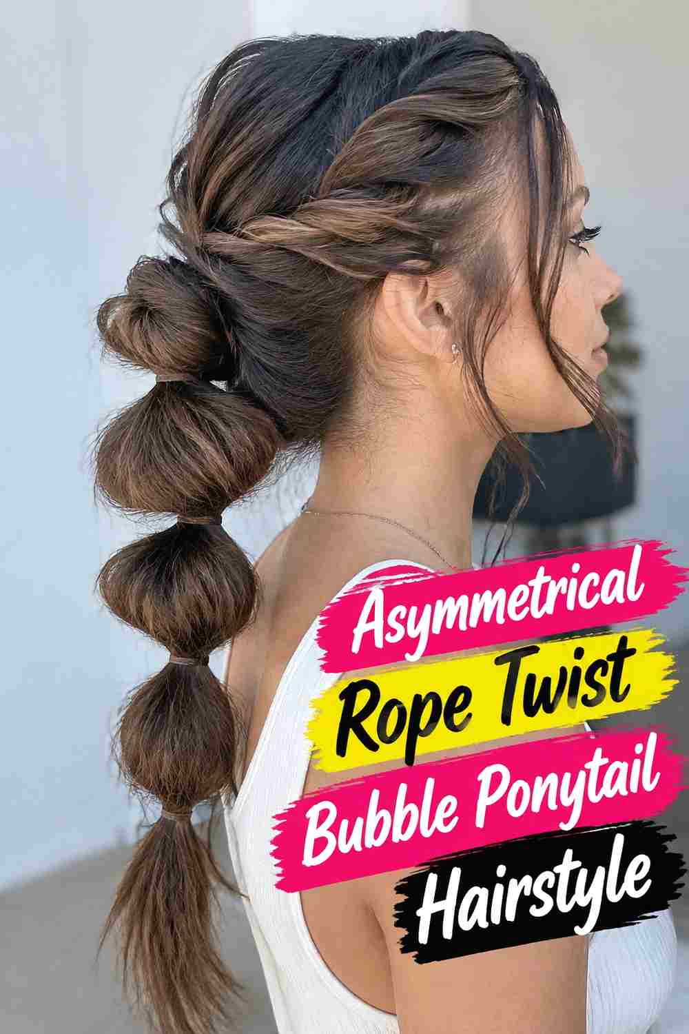 18. Asymmetrical Rope Twist Bubble Ponytail Hairstyle