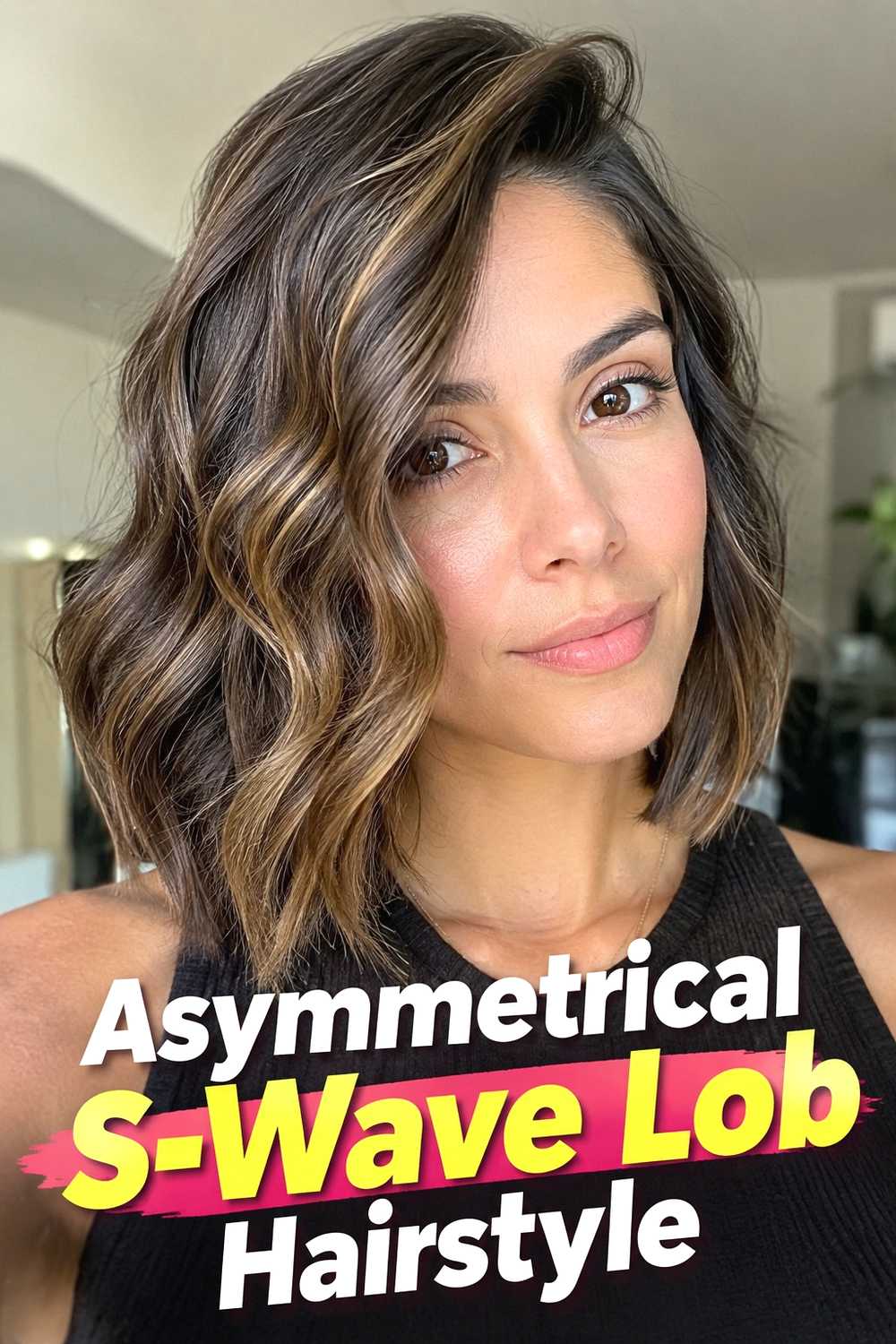 14. Asymmetrical S Wave Lob Hairstyle