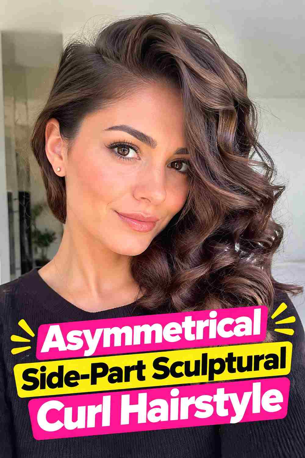 8. Asymmetrical Side Part Sculptural Curl Hairstyle