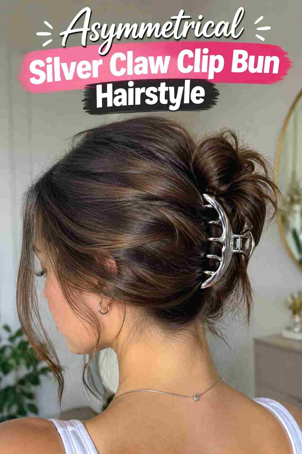 18. Asymmetrical Silver Claw Clip Bun Hairstyle