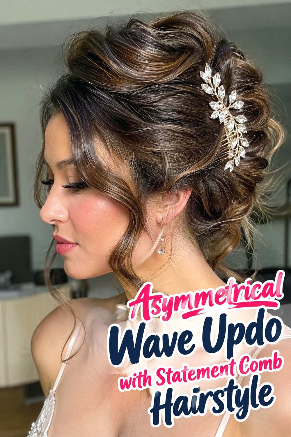 16. Asymmetrical Wave Updo With Statement Comb Hairstyle
