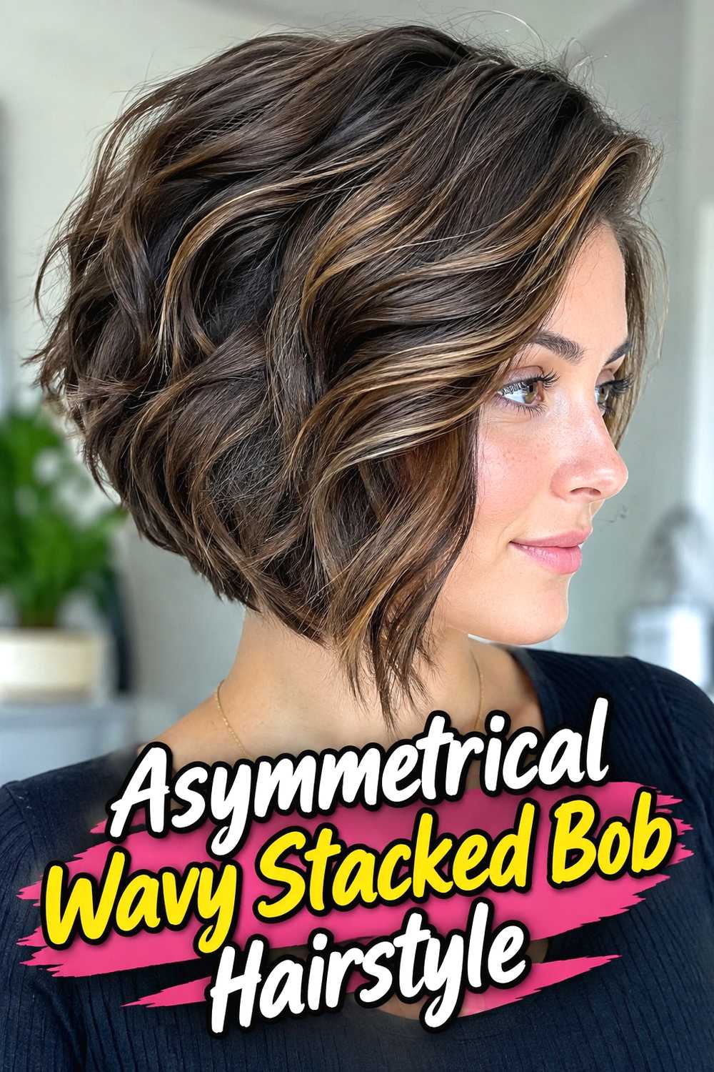 13. Asymmetrical Wavy Stacked Bob Hairstyle