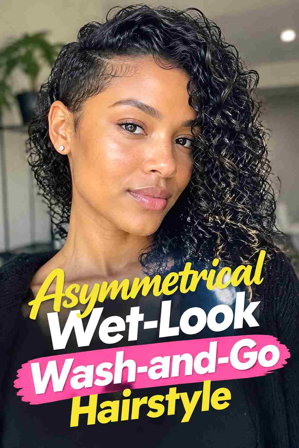 15. Asymmetrical Wet Look Wash And Go Hairstyle