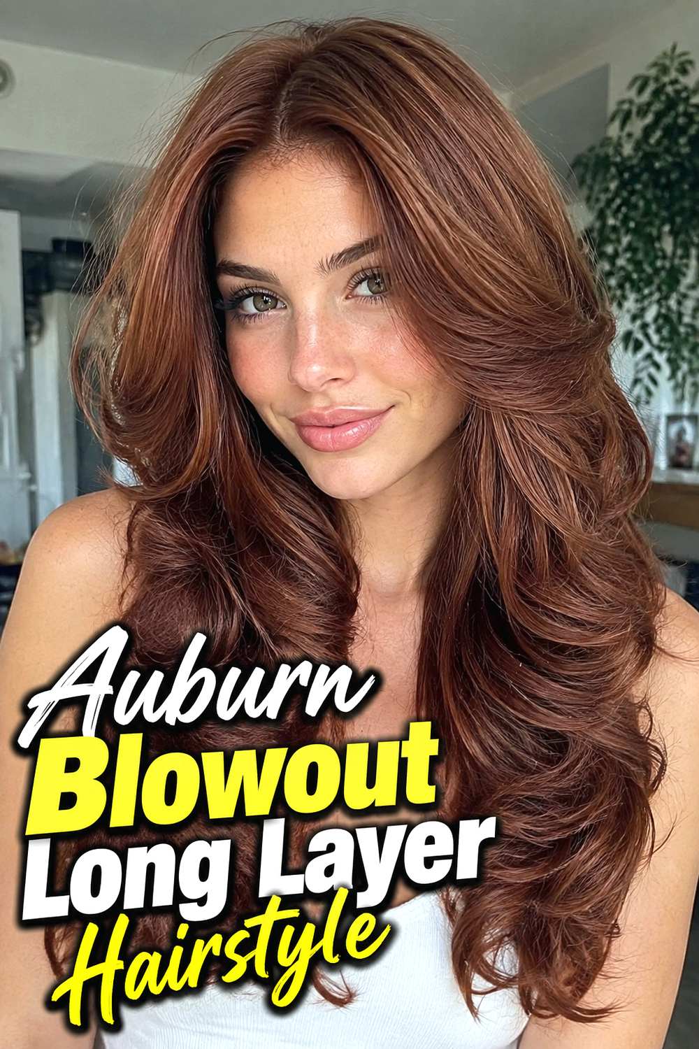 12. Auburn Blowout Long Layer Hairstyle