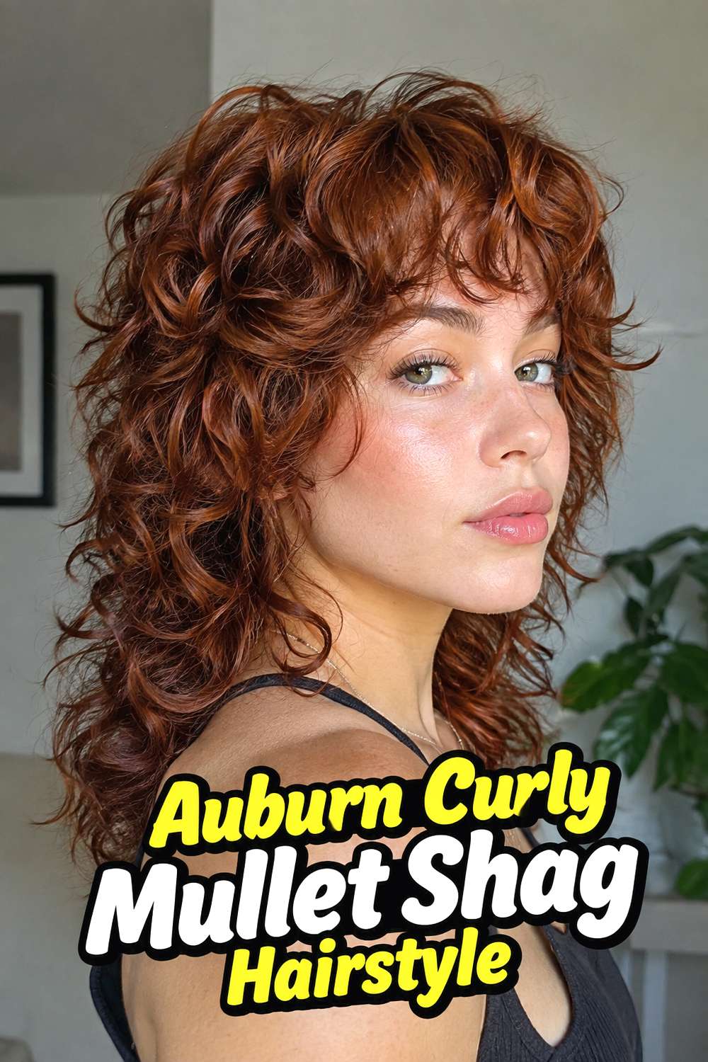 Auburn Curly Mullet Shag Hairstyle