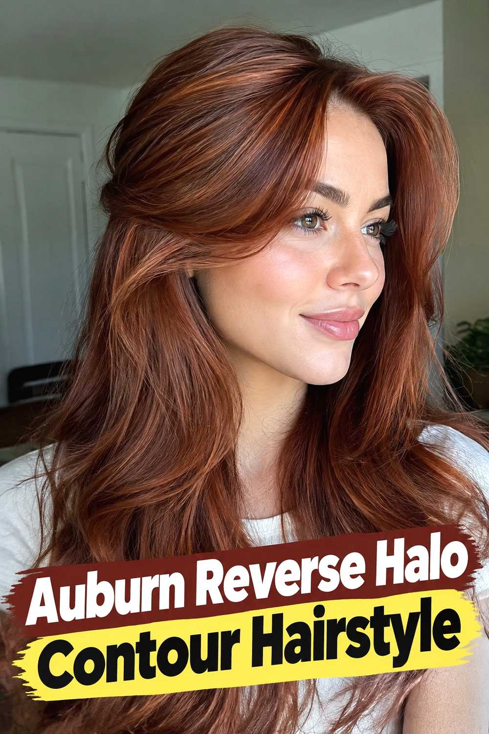 14. Auburn Reverse Halo Contour Hairstyle