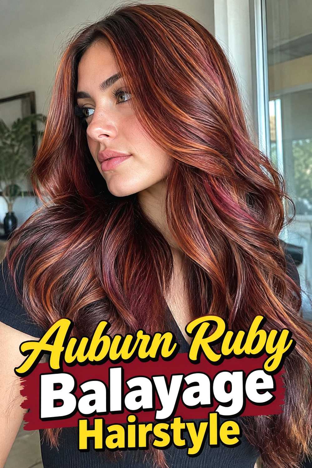 7. Auburn Ruby Balayage Hairstyle