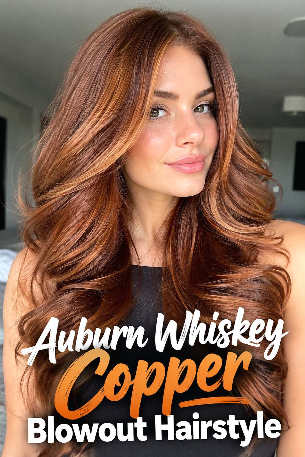 7. Auburn Whiskey Copper Blowout Hairstyle