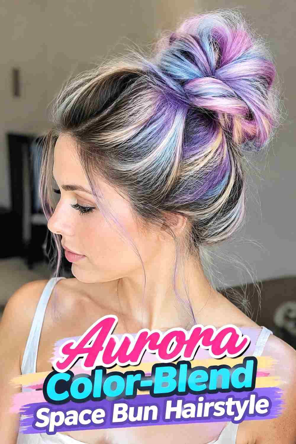 9. Aurora Color Blend Space Bun Hairstyle