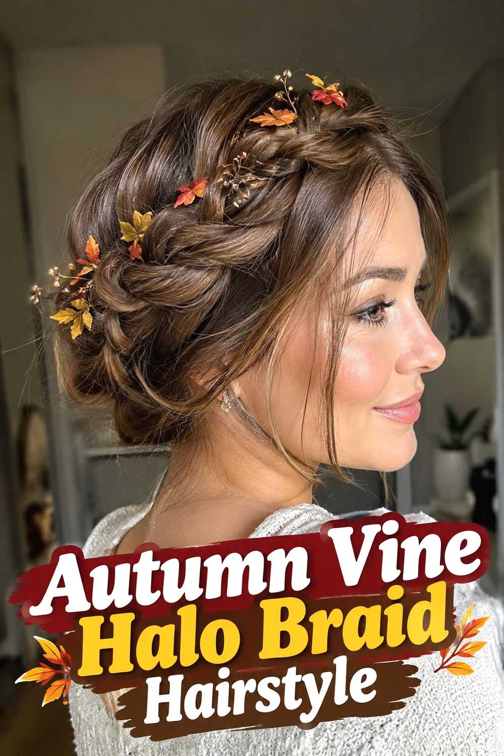 16. Autumn Vine Halo Braid Hairstyle