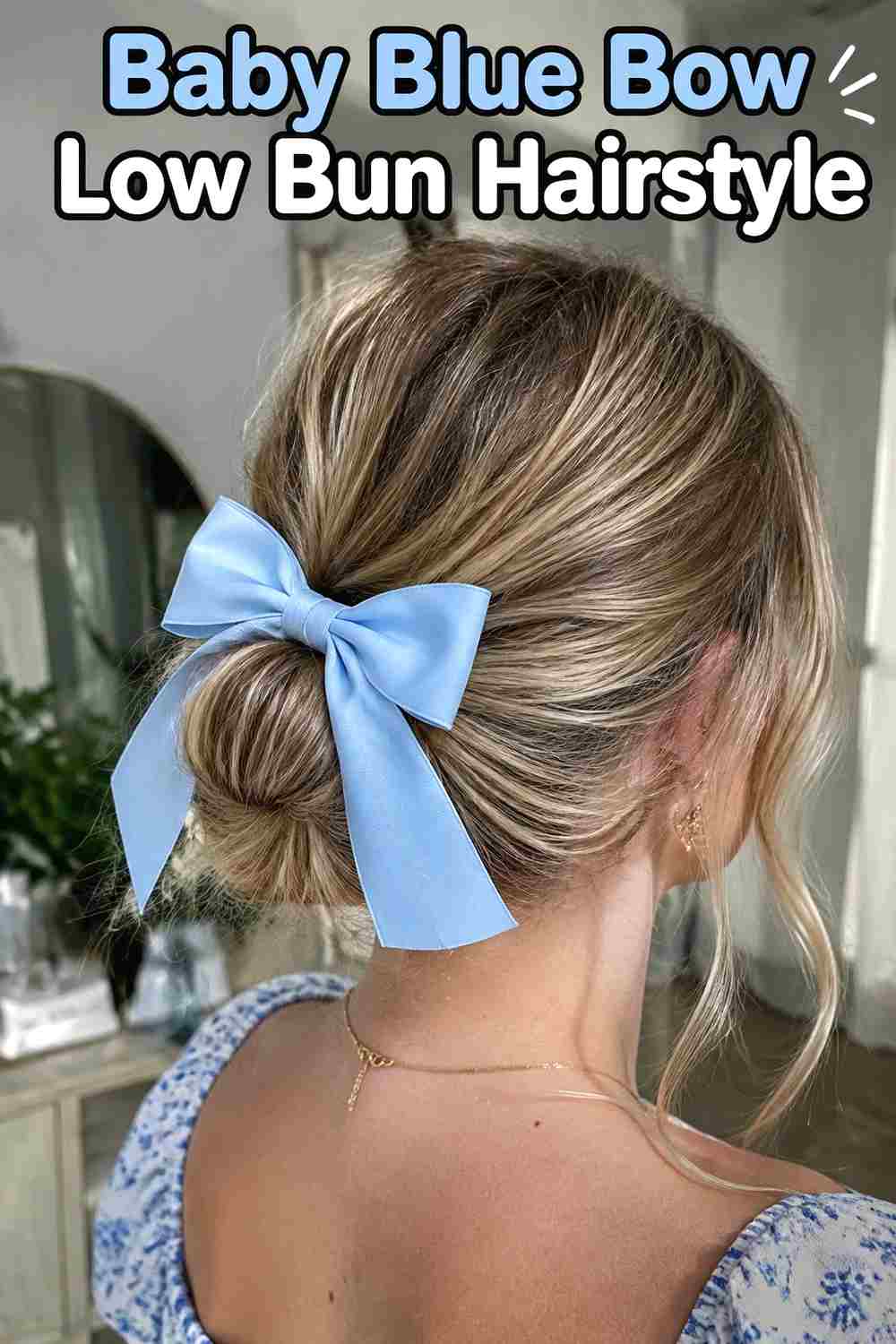 8. Baby Blue Bow Low Bun Hairstyle
