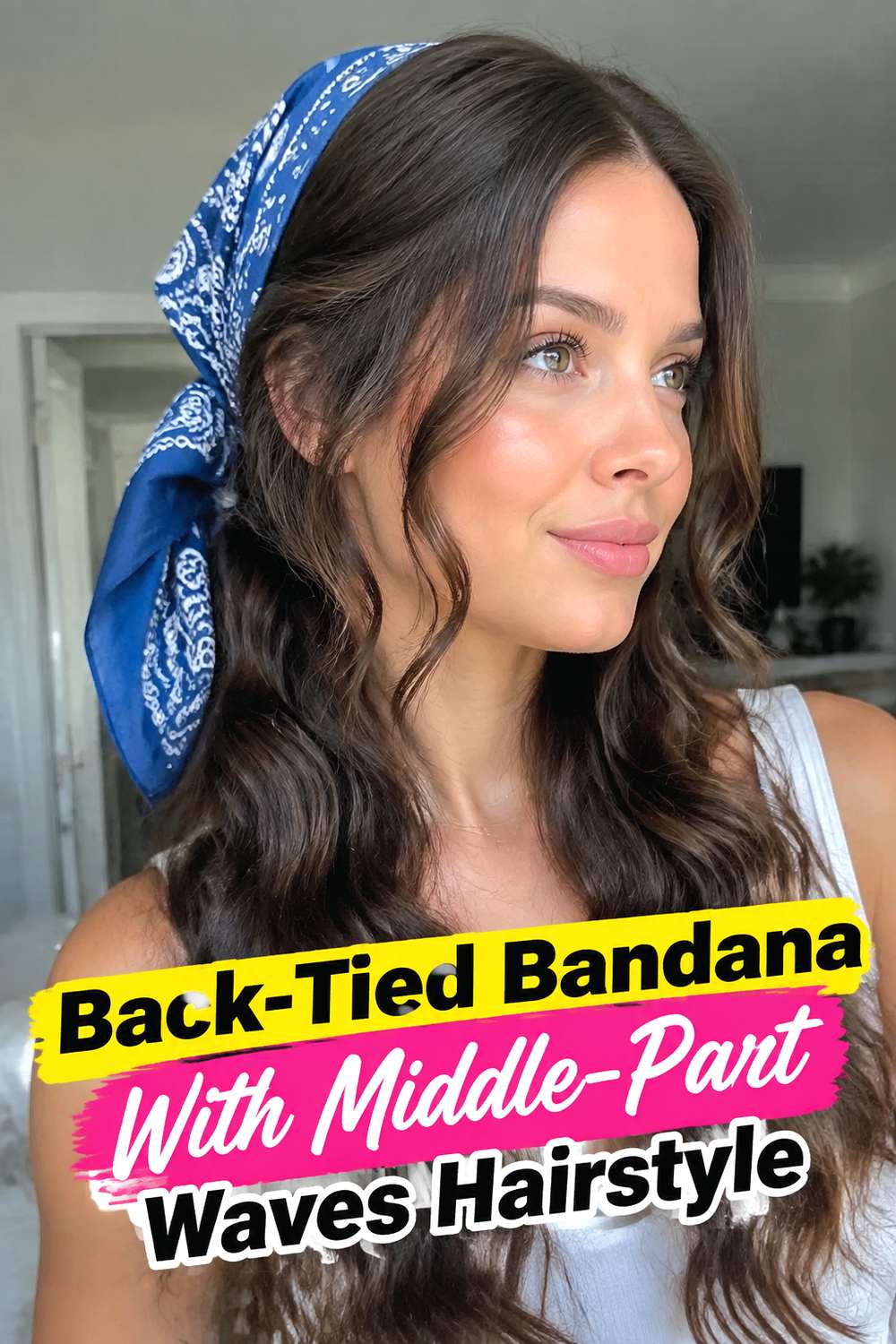 Back-Tied Bandana With Middle-Part Waves Hairstyle