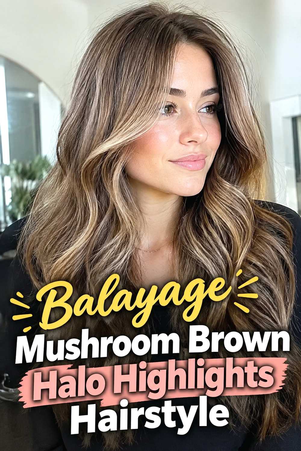12. Balayage Mushroom Brown Halo Highlights Hairstyle