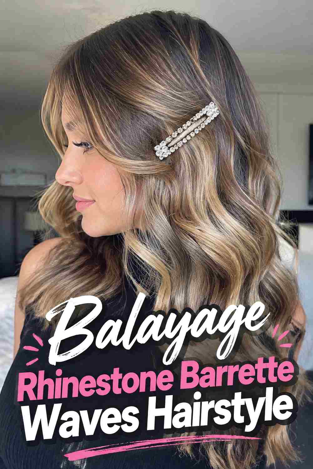 17. Balayage Rhinestone Barrette Waves Hairstyle