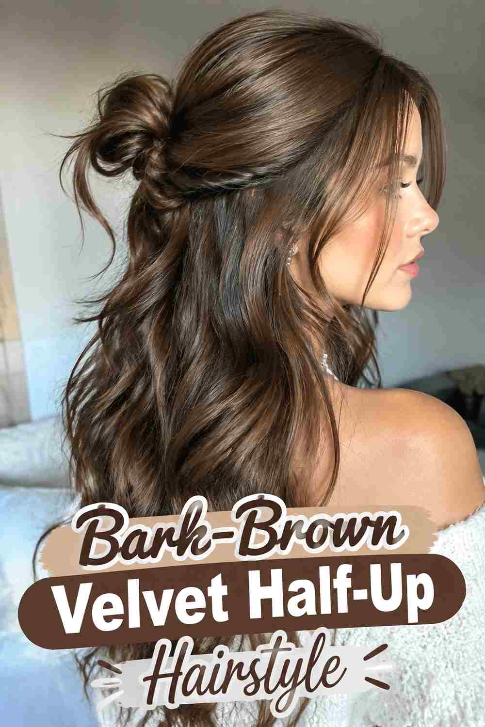 12. Bark Brown Velvet Half Up Hairstyle