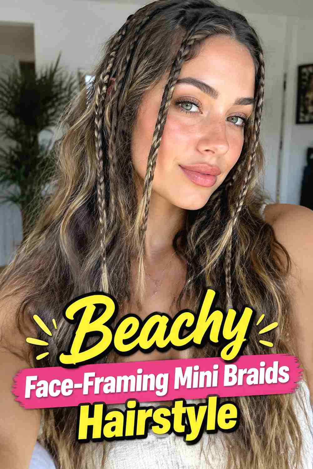 13. Beachy Face Framing Mini Braids Hairstyle