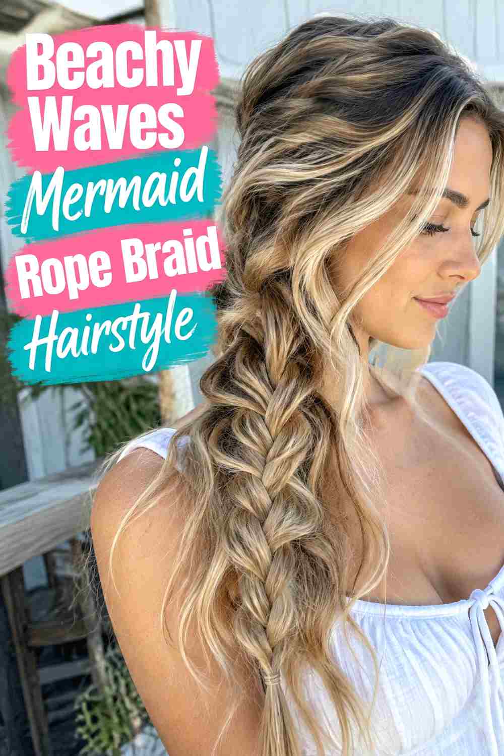6. Beachy Waves Mermaid Rope Braid Hairstyle