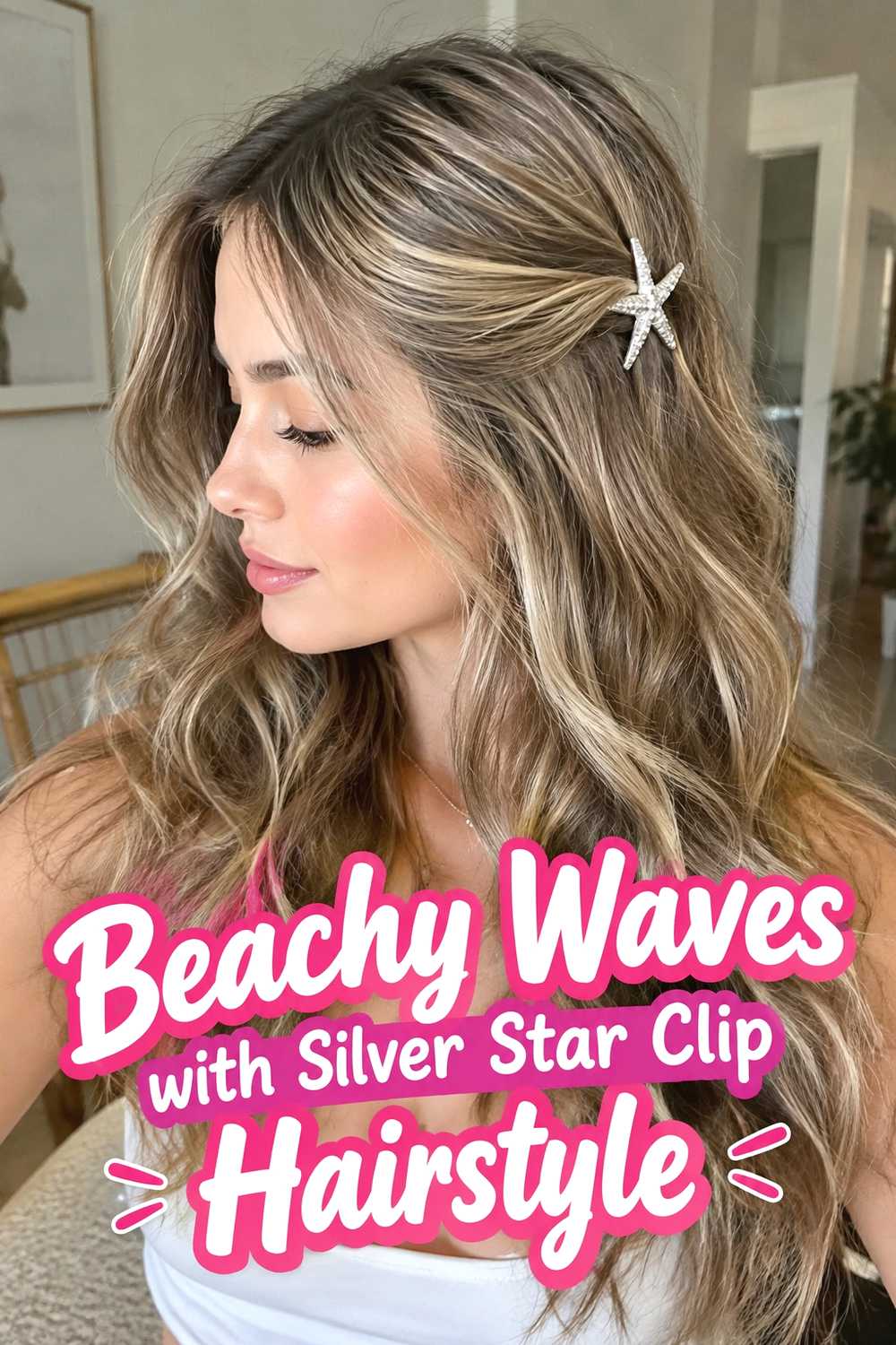 17. Beachy Waves With Silver Star Clip Hairstyle