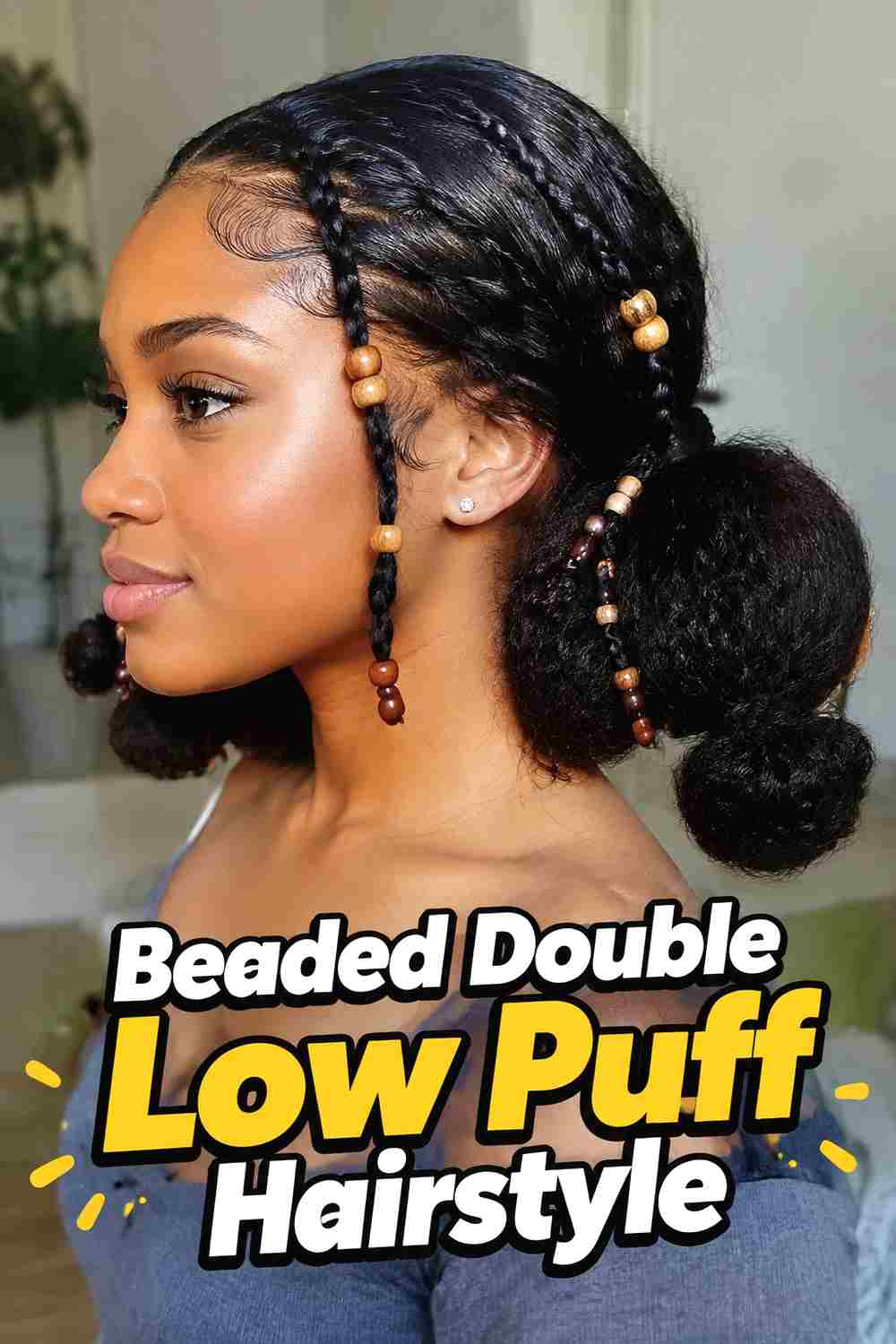 12. Beaded Double Low Puff Hairstyle